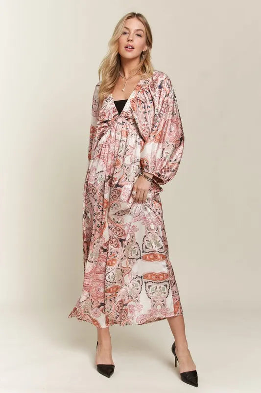 Printed V-Neck Batwing Sleeve Summer Dress For Women – Vibrant Print, Chic & Relaxed, Flattering, Effortlessly Stylish