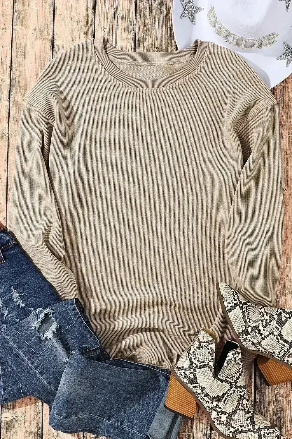 Women Ribbed Sweatshirt - Relaxed Pullover | Femstylo