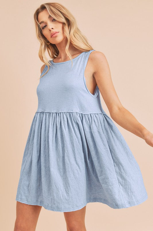 Round Neck Mini Tank Fluttering Dress For Women - Simple, Versatile & Comfortable For Everyday Wear