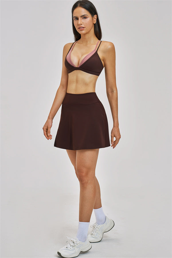 The Seraphine Layered V Sports Bra Skirt 2-Piece Set