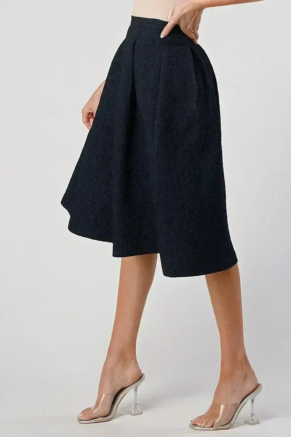 Pleated A-Line Midi Skirt - Textured Puffy Style | Femstylo