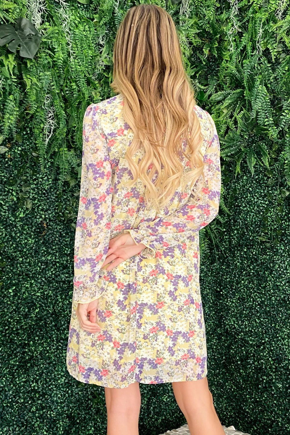 Floral Mock Neck Flounce Sleeve Summer Dress – Mock Neck Dress, Flounce Sleeve Dress, Floral Pattern Dress, Elegant Floral Dress, Sophisticated Dress