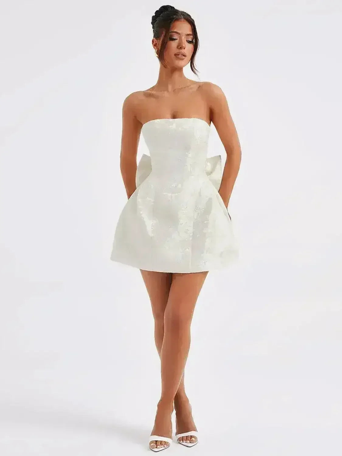 Lace-Up Sleeveless Satin Mini Dress with Bow