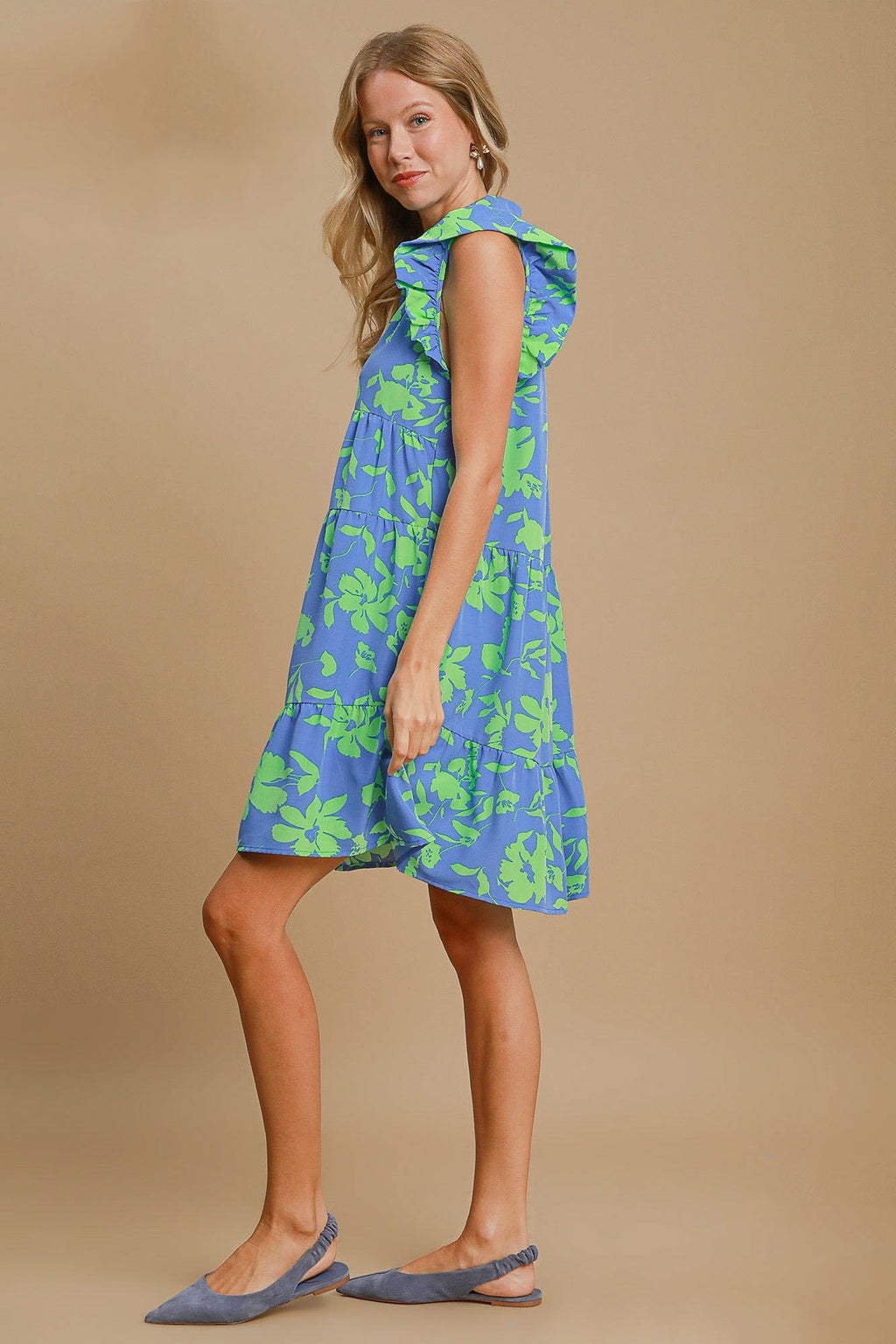 Romantic Full Size Floral Print Dress Ruffle Cap Sleeve Dress Plus Size Summer Lightweight Dress