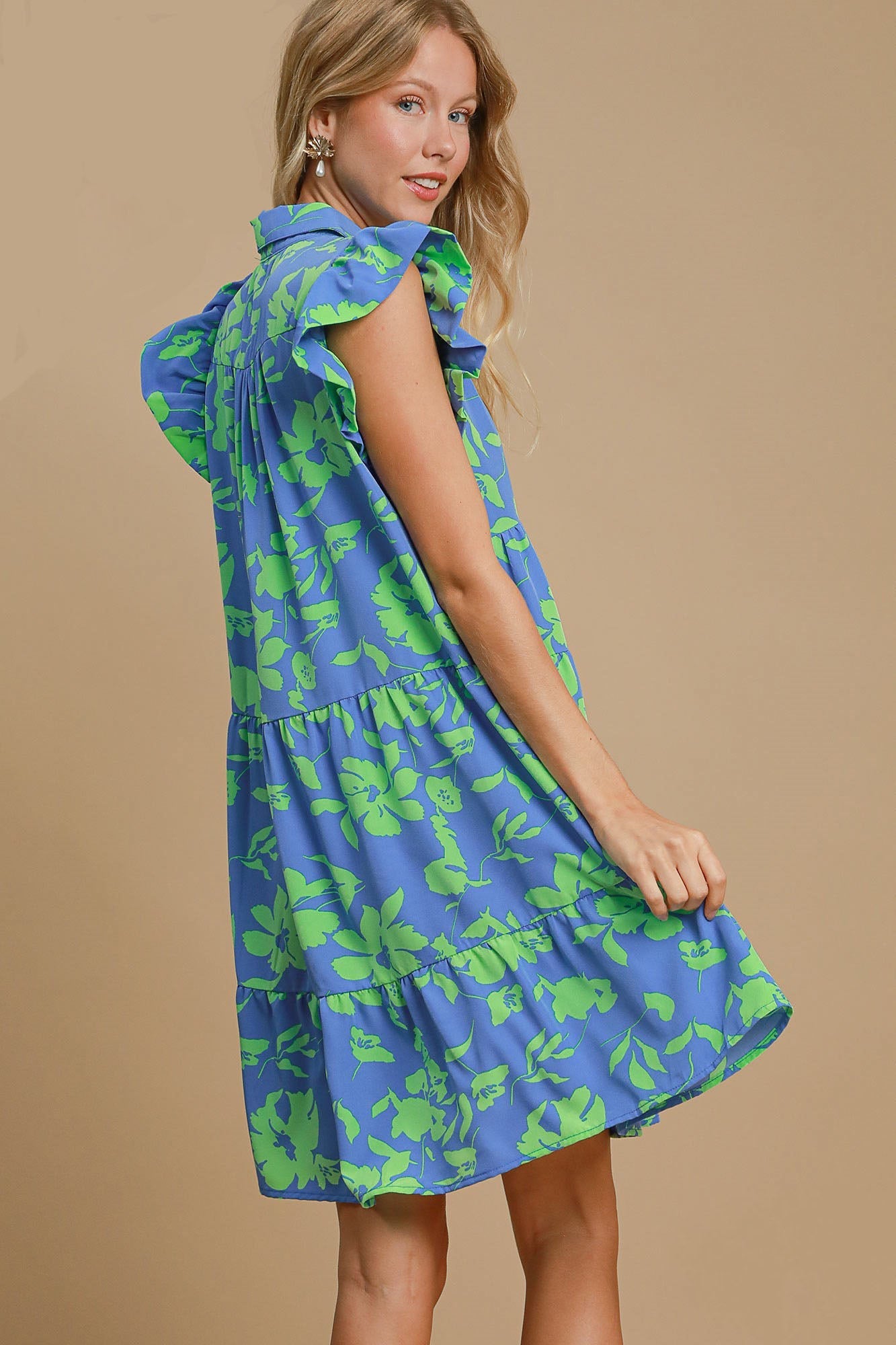 Romantic Full Size Floral Print Dress Ruffle Cap Sleeve Dress Plus Size Summer Lightweight Dress