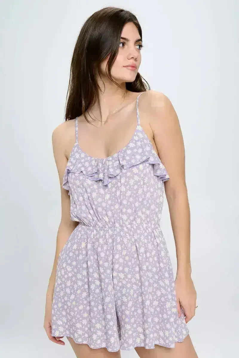 Floral Print Ruffled Spaghetti Strap Romper