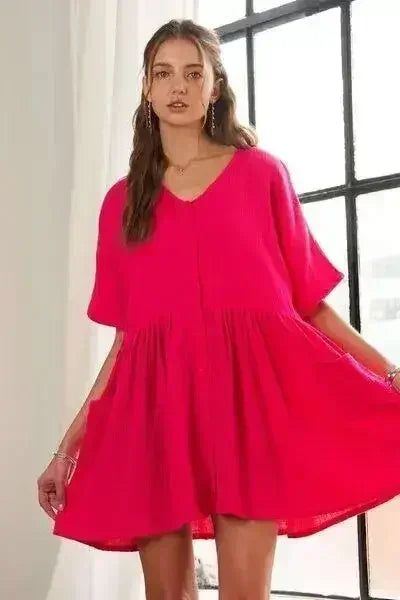 ADORA V-Neck Half Sleeve Dress with Pockets | Femstylo