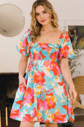 Printed New Summer Lady Smocked Puff Sleeve Mini Dress - Chic & Playful Dress For Girls  with Ruffled Details and Feminine Fit