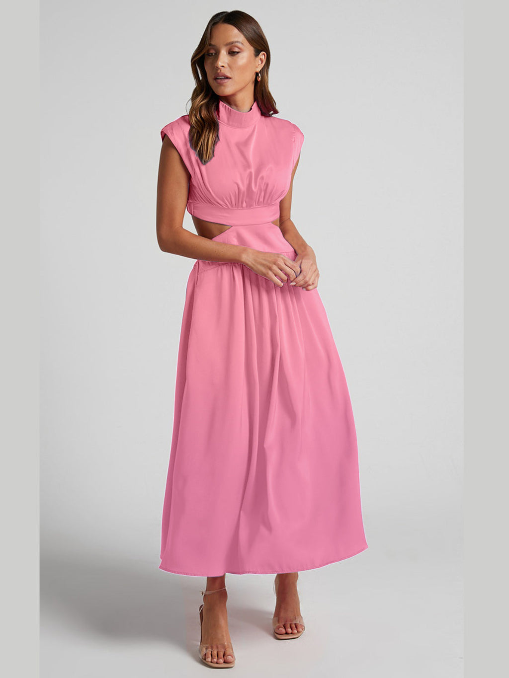 Modern Cutout Mock Neck Sleeveless Ruched Dress Elegant Dress For Women