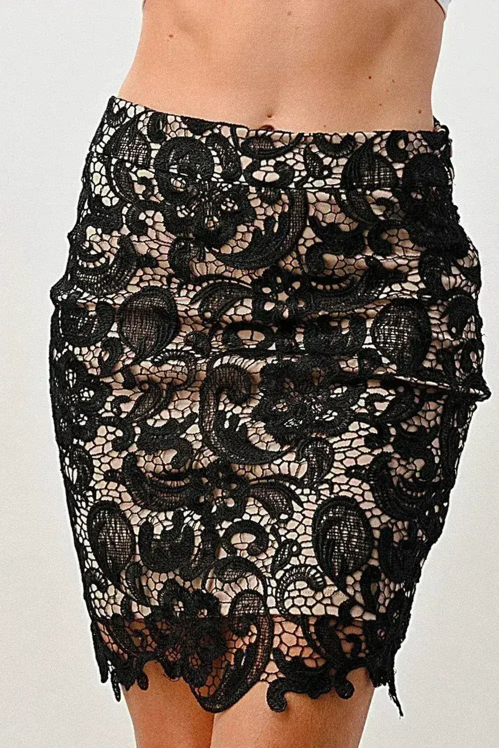 Floral Lace Mini Skirt - Black High-Waisted Style | Femstylo