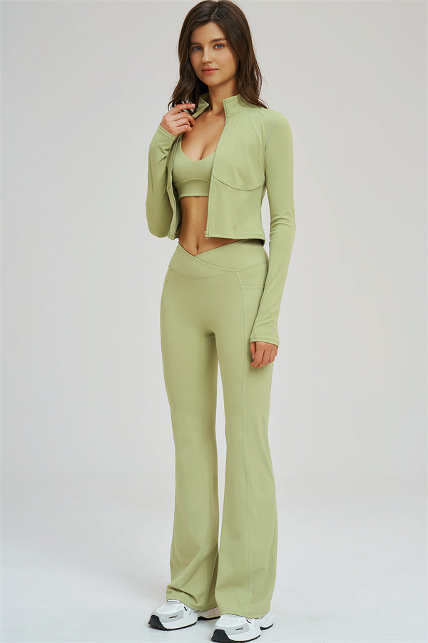 The Sizzle Zip Jacket Sports Bra Flared Leggings 3-Piece Set
