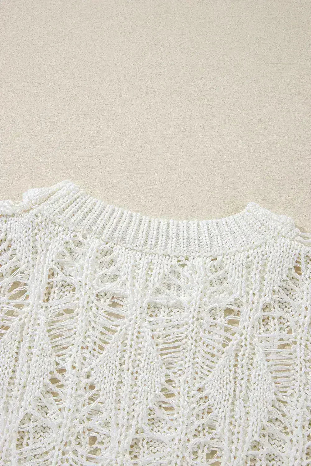 White Crochet Crew Neck Sweater - Loose Fit & High Elasticity | Femstylo