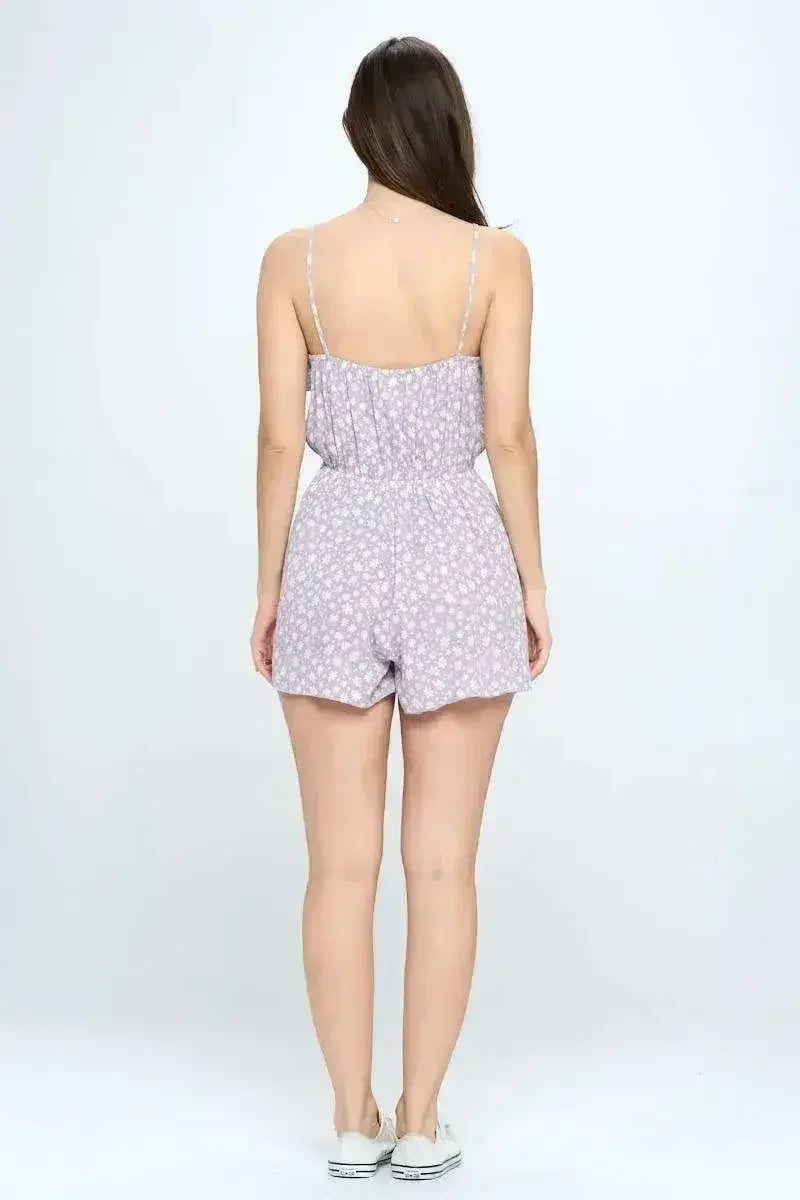 Floral Print Ruffled Spaghetti Strap Romper