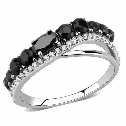DA269 Stainless Steel Ring – AAA Black CZ – High Polish No Plating