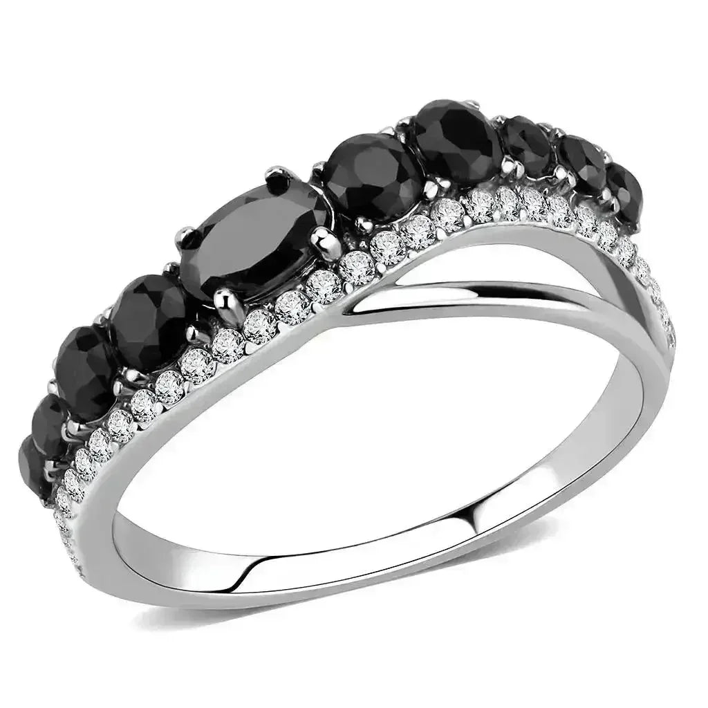 DA269 Stainless Steel Ring – AAA Black CZ – High Polish No Plating