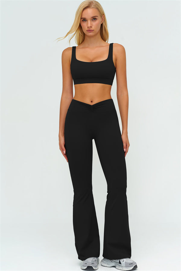 The Lushness V-Back Sports Bra Flared Leggings 2-Piece Set