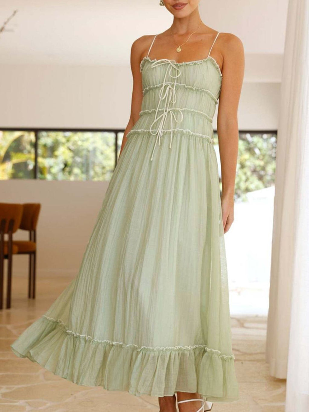 Vintage Ruffled Hem Midi Dress With Tied And Ruched Detail Elegant Feminine Girls Dress
