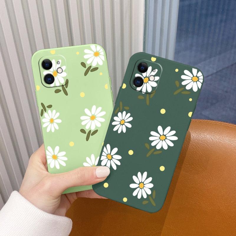 Daisy Silicone Case For iPhone 13 12 Pro Mini 11 Pro Max X XR XS New Ultra Thin Soft Phone Cover Case Daisy Pattern Glossy Soft Silicone Case Cute Girls Case Slim Lightweight Protective Bumper Cover