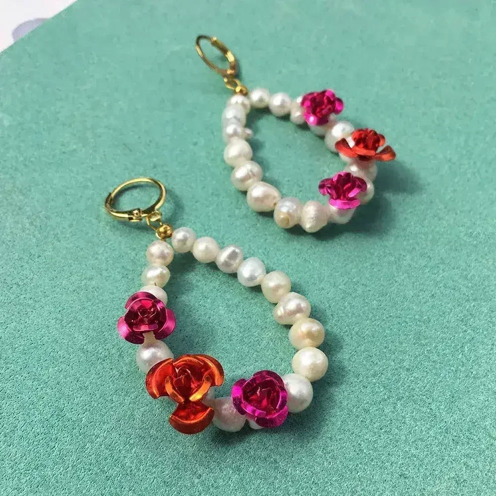 Rose Pearl Earrings + Necklace