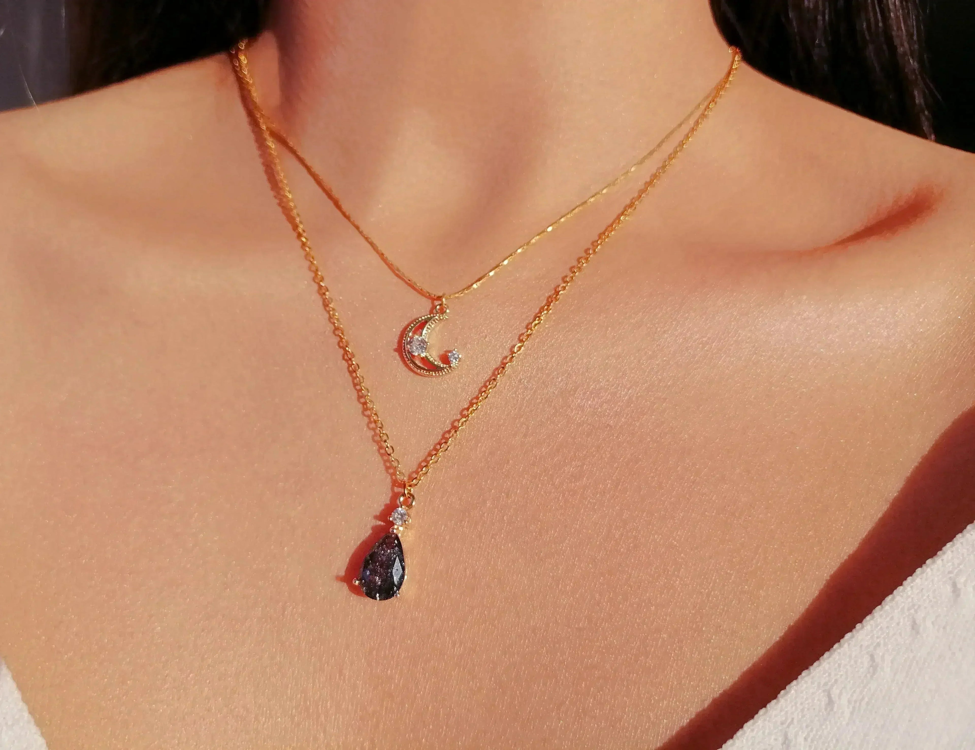 Celestial Moon Necklace - 18K Gold & CZ Charms | Femstylo