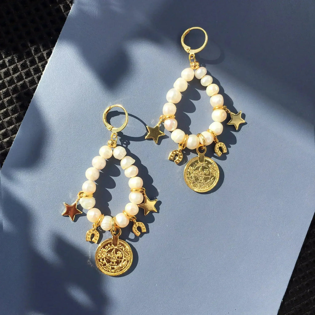 Lucky Charm Pearl Earrings | Gold Plated Freshwater Pearls - Femstylo
