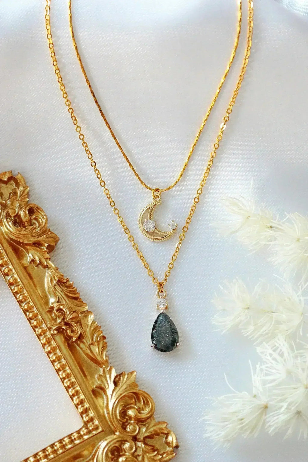 Celestial Moon Necklace - 18K Gold & CZ Charms | Femstylo