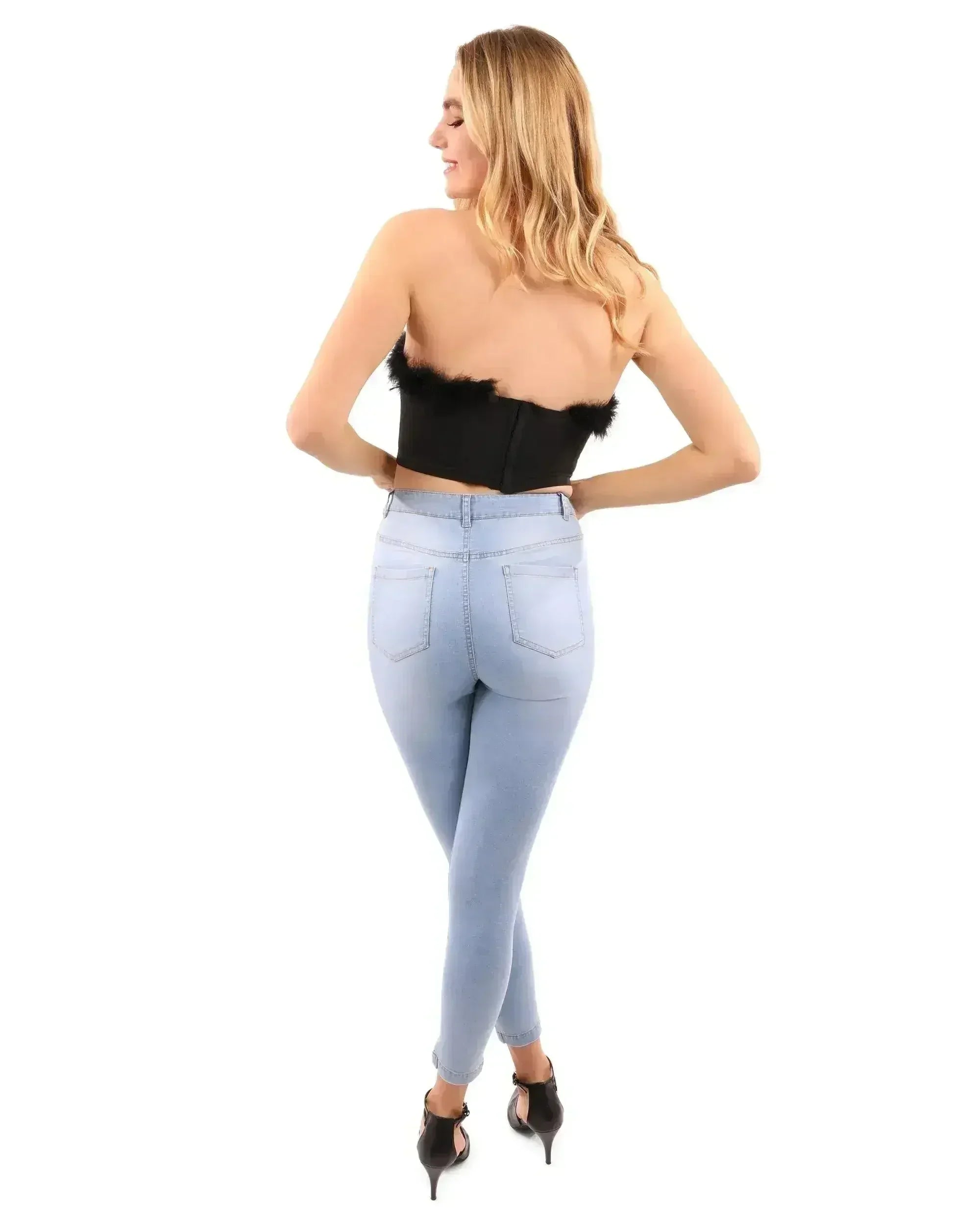 Fur Trim Crop Top | Sexy Black Top | Hook & Eye Back