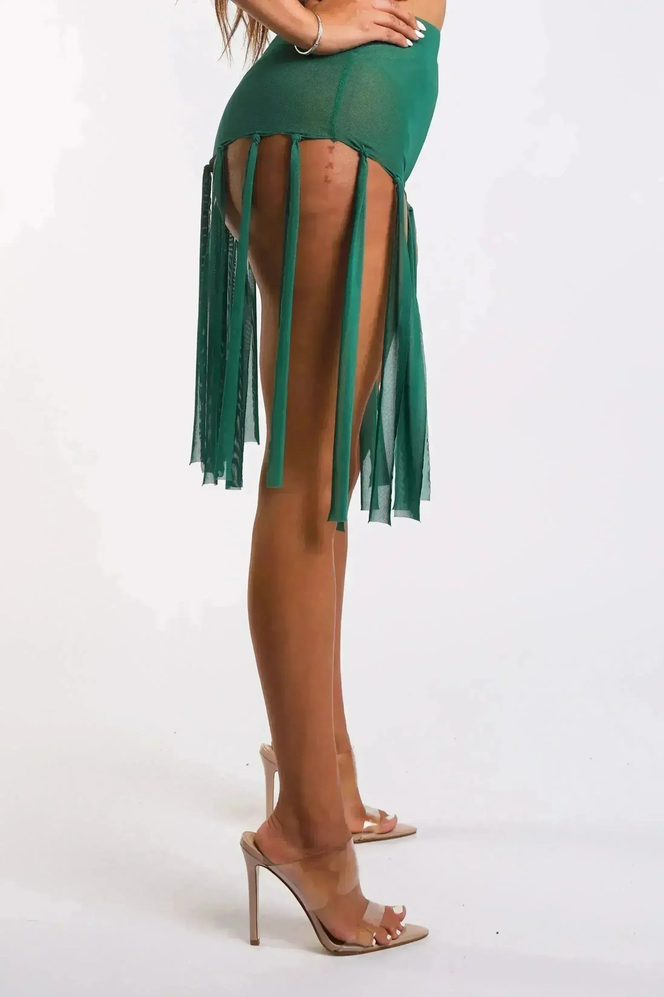 Get Party-Ready with These Fringed Mesh Sexy Shorts GREEN