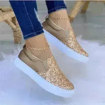 Glitter Moccasin Loafers for Women – Rose Gold, Black & Gold Styles