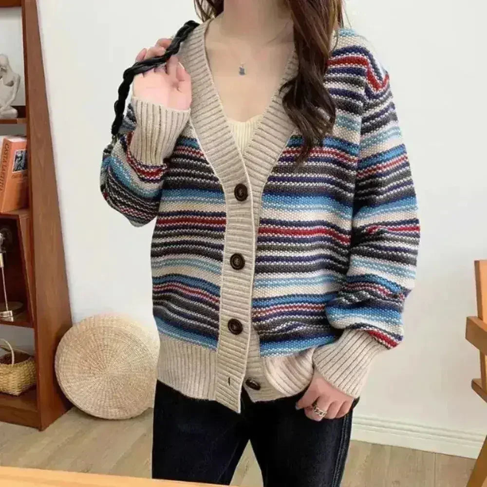 Striped Button Cardigan - Polyester Regular Fit | Femstylo