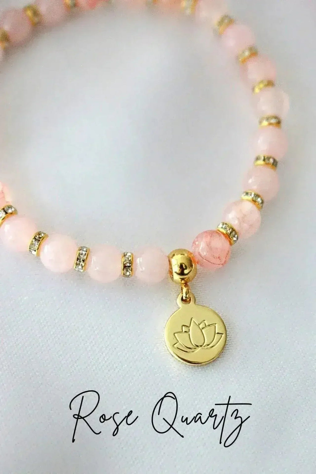 Rose Quartz – Amethyst Elastic Bracelet | 24K Lotus Flower Charm