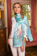 Twill Silk Scarf Turquoise Edition Floral Print