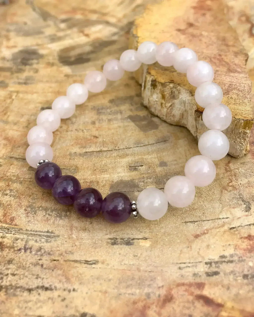 Rose Quartz & Amethyst Stretch Bracelet! Natural Crystals!