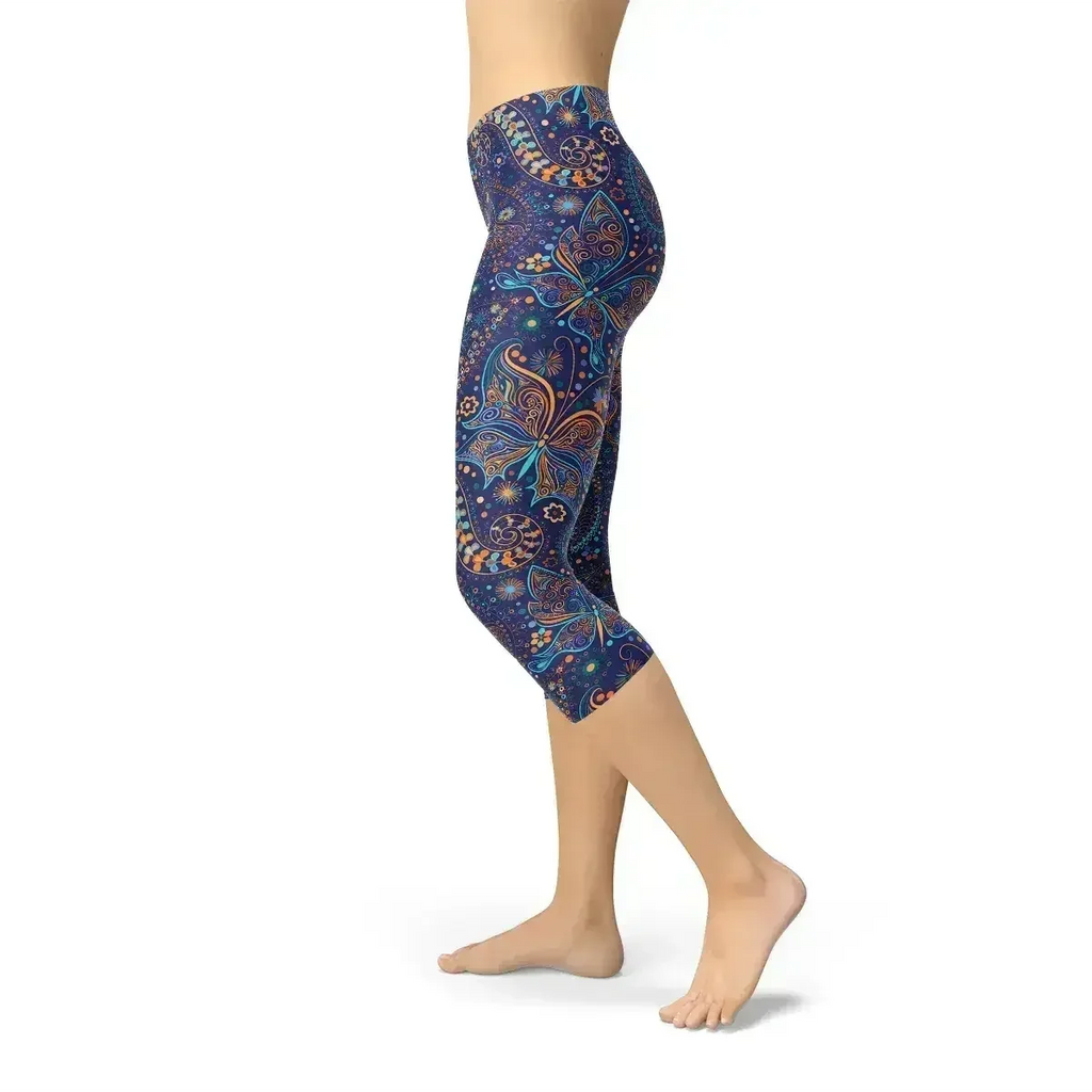 Womens Paisley Butterfly Capri Leggings