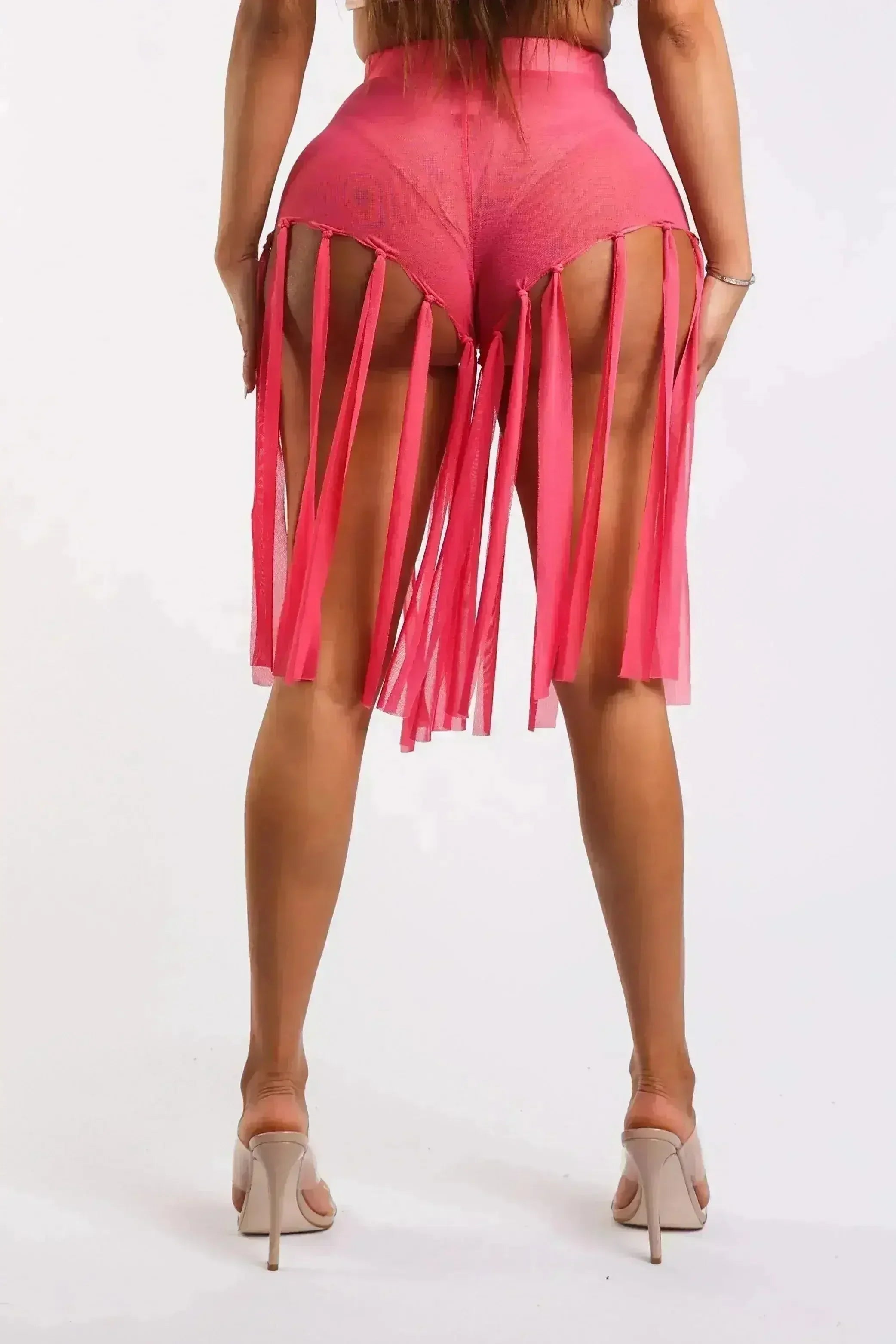 Get Party-Ready with These Fringed Mesh Sexy Shorts PINK