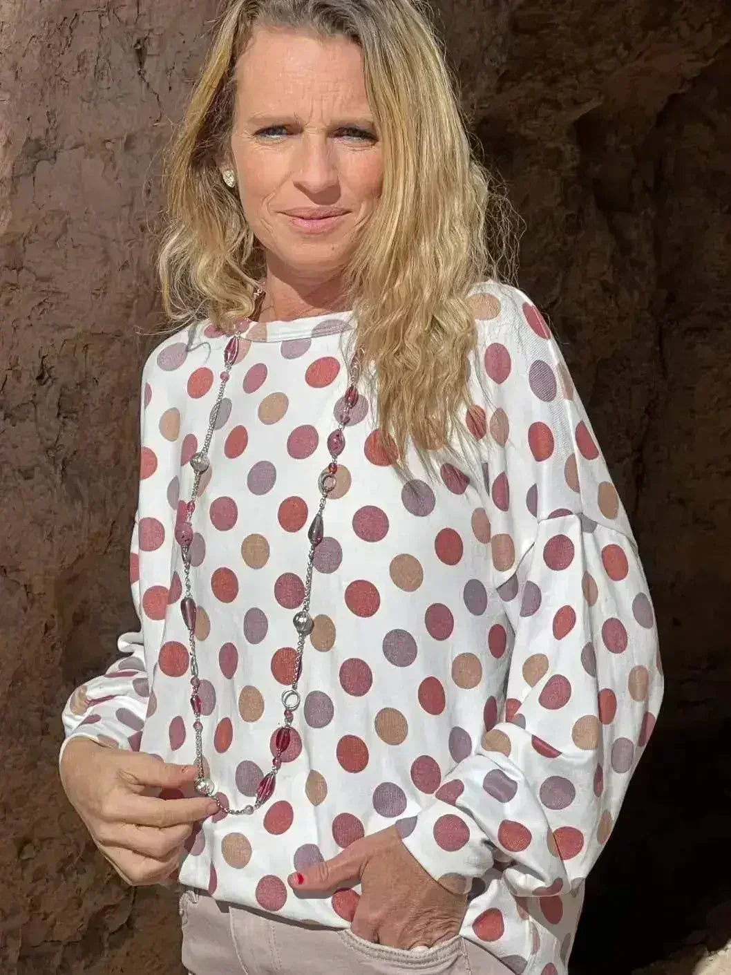 White POlka Dot Knit Criss Cross Top Back