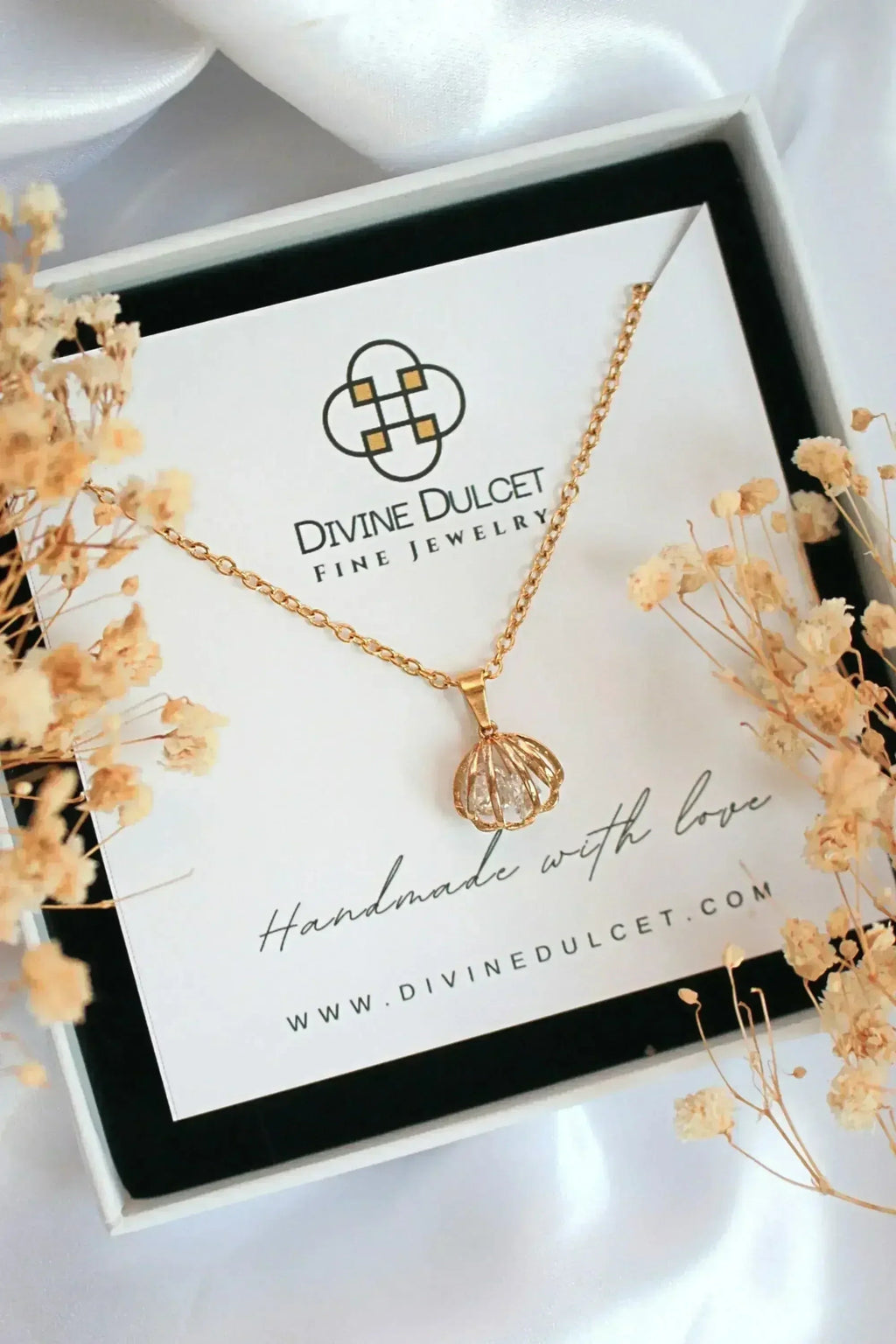 24K Gold Seashell Necklace - Cubic Zirconia Ocean Jewelry