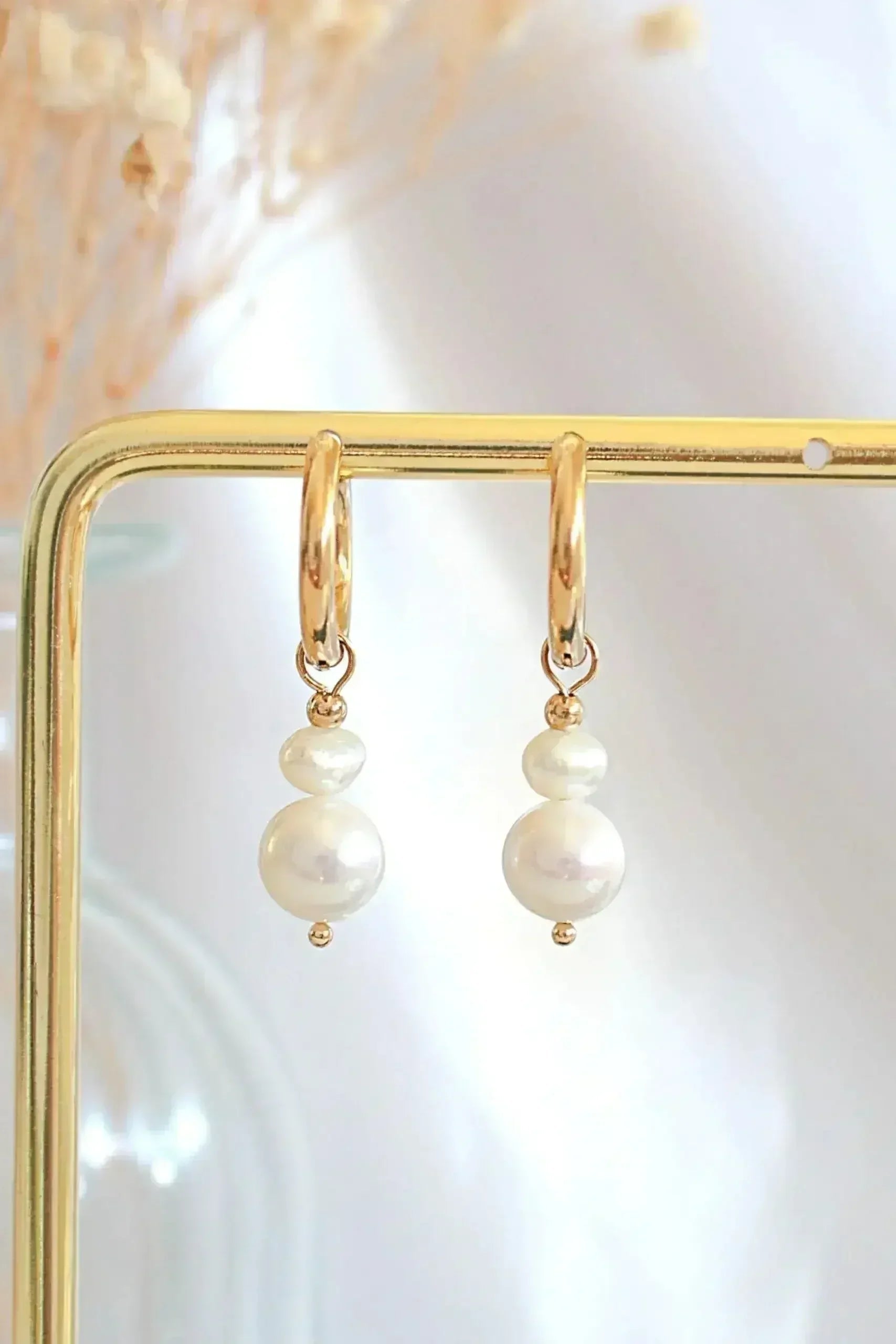 24 Karats Freshwater Pearls Baroque Dangle Hoops | Femstylo