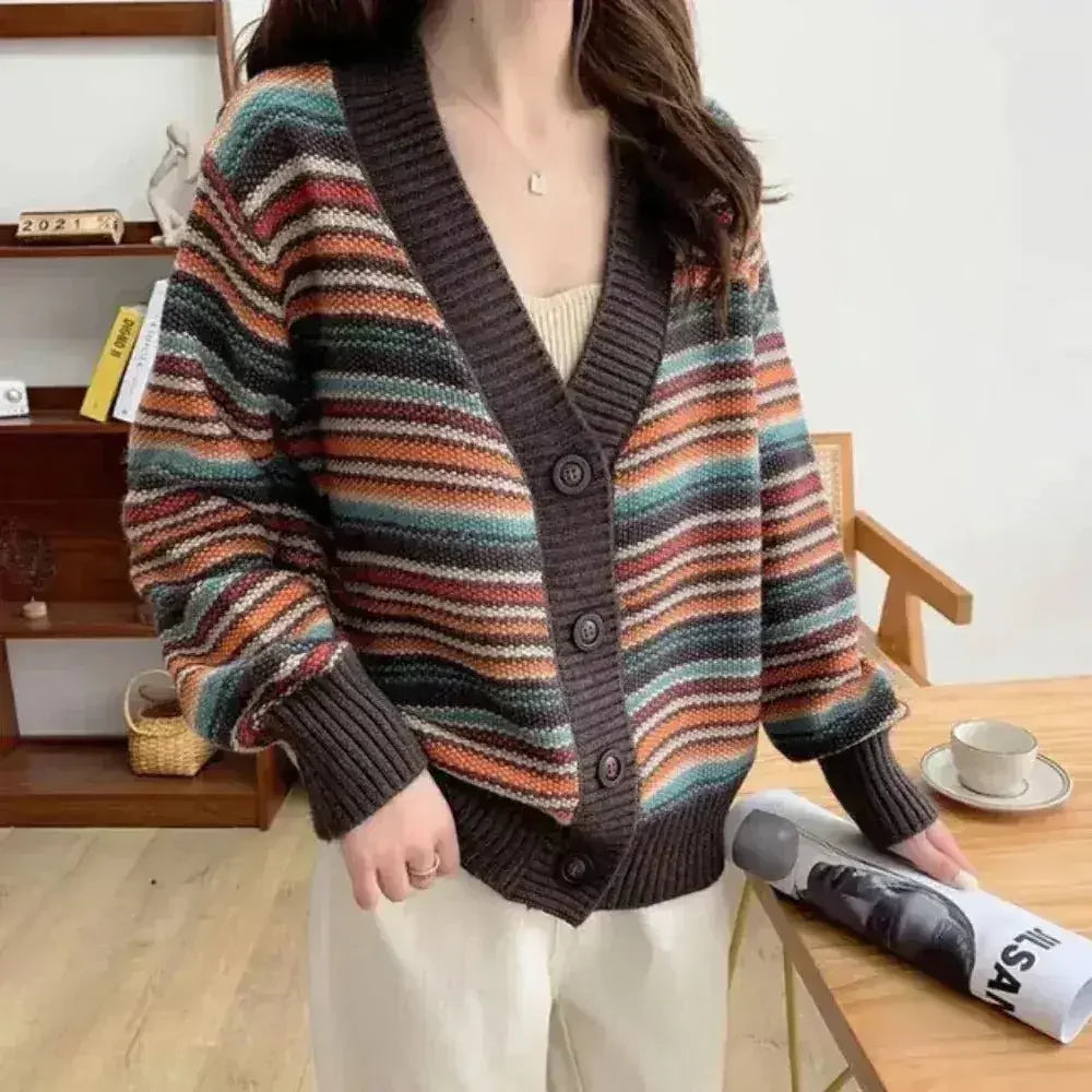 Striped Button Cardigan - Polyester Regular Fit | Femstylo