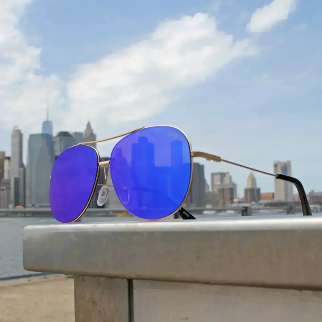Jase New York Gold Aviators – Purple/Blue Mirror UV400 Sunglasses