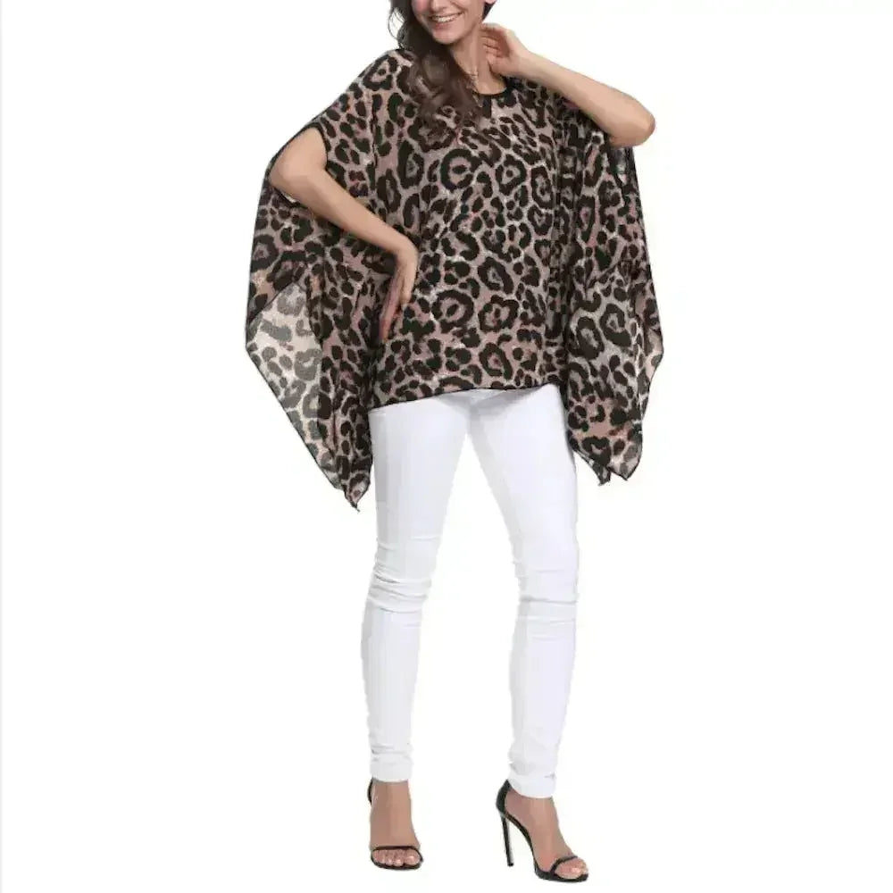 Leopard Print Batwing Chiffon Top - Free Size | Femstylo