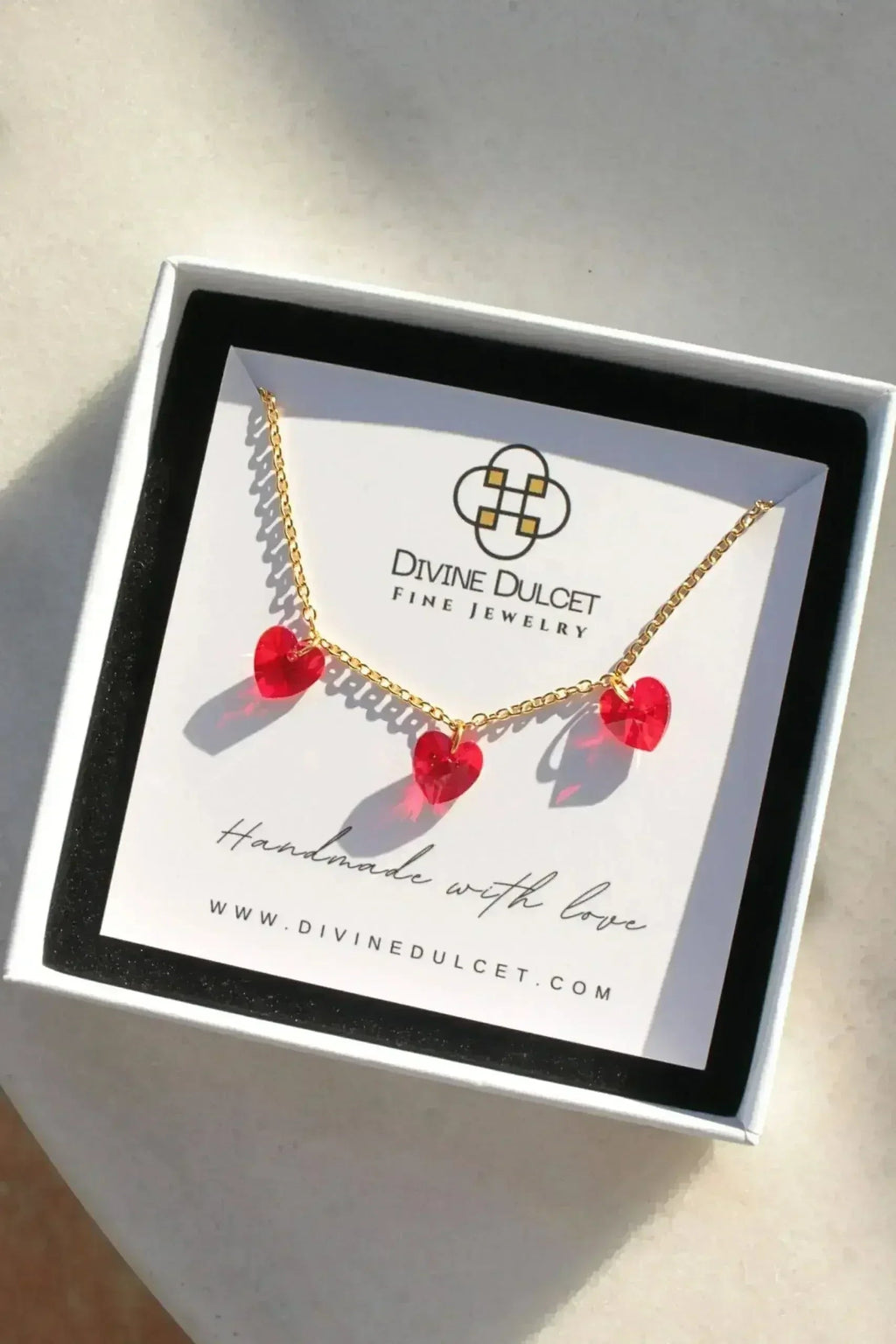 3 Red Hearts 24 Karat Gold Necklace