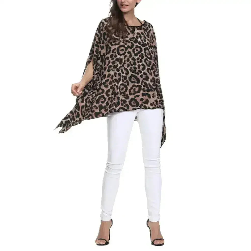 Leopard Print Batwing Chiffon Top - Free Size | Femstylo