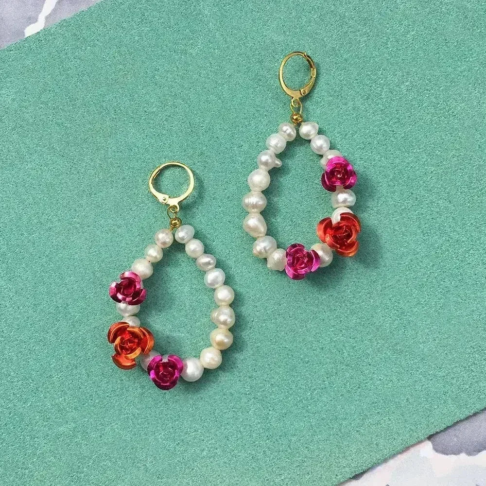 Rose Pearl Earrings + Necklace