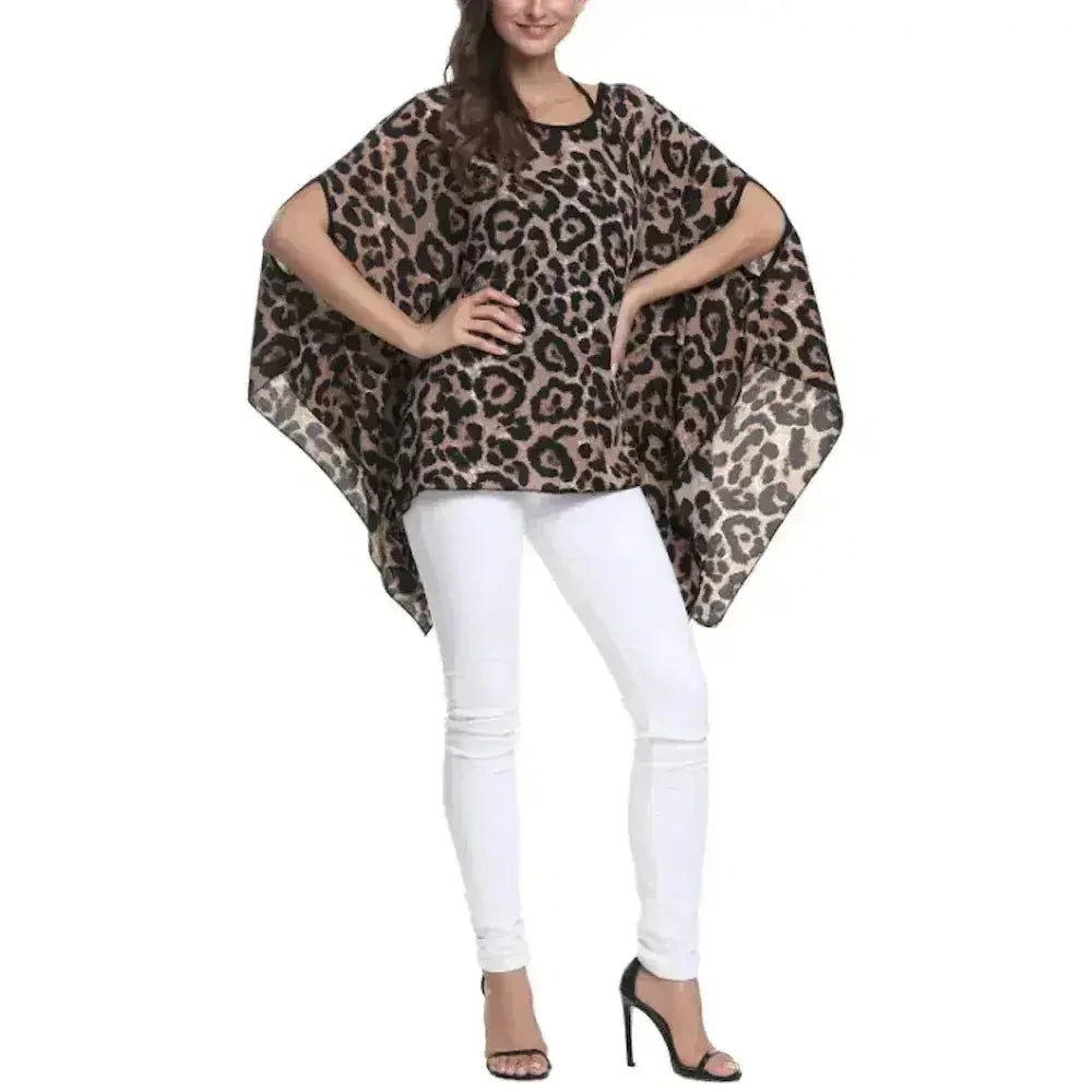 Leopard Print Batwing Chiffon Top - Free Size | Femstylo
