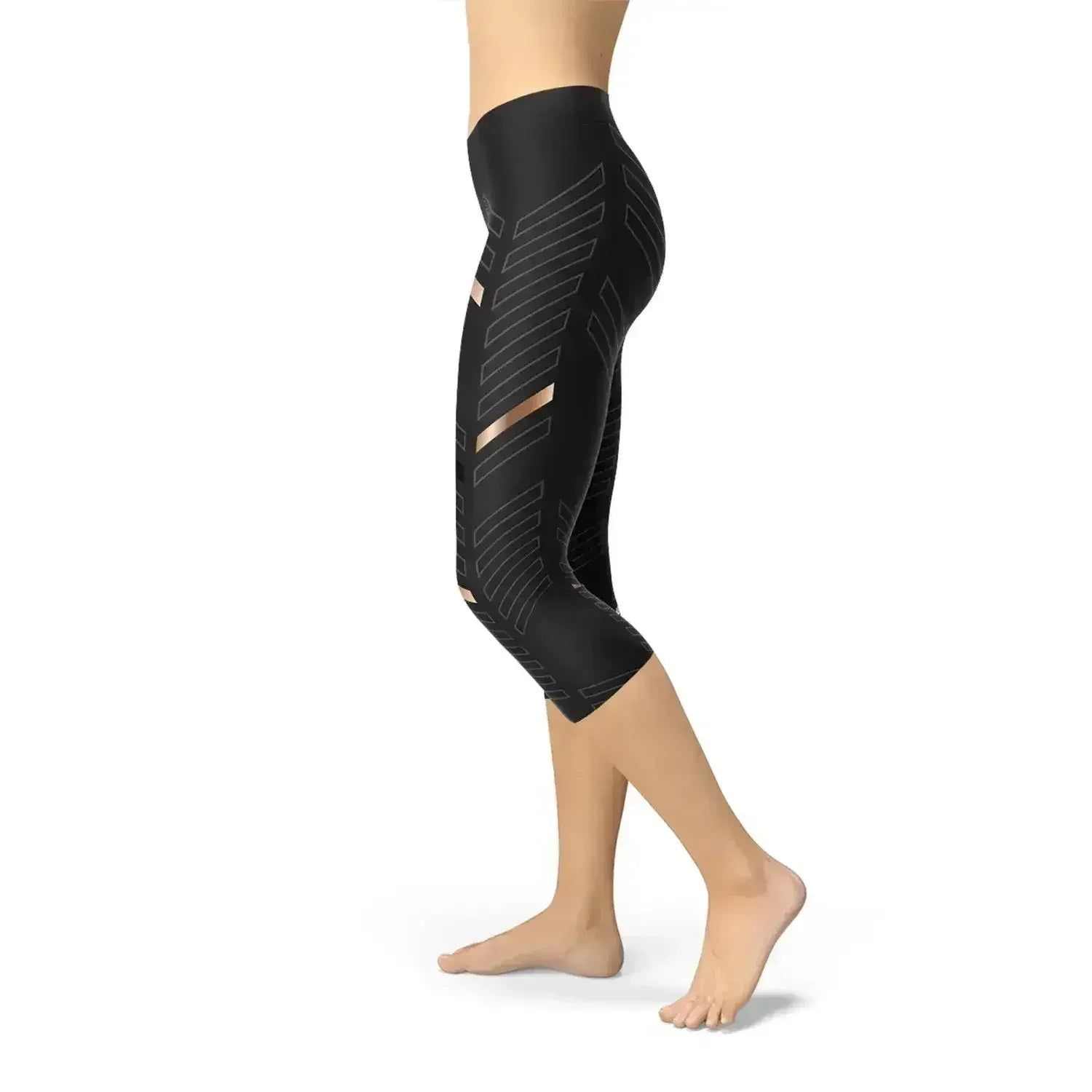 Womens Sports Stripes Black Capri Leggings