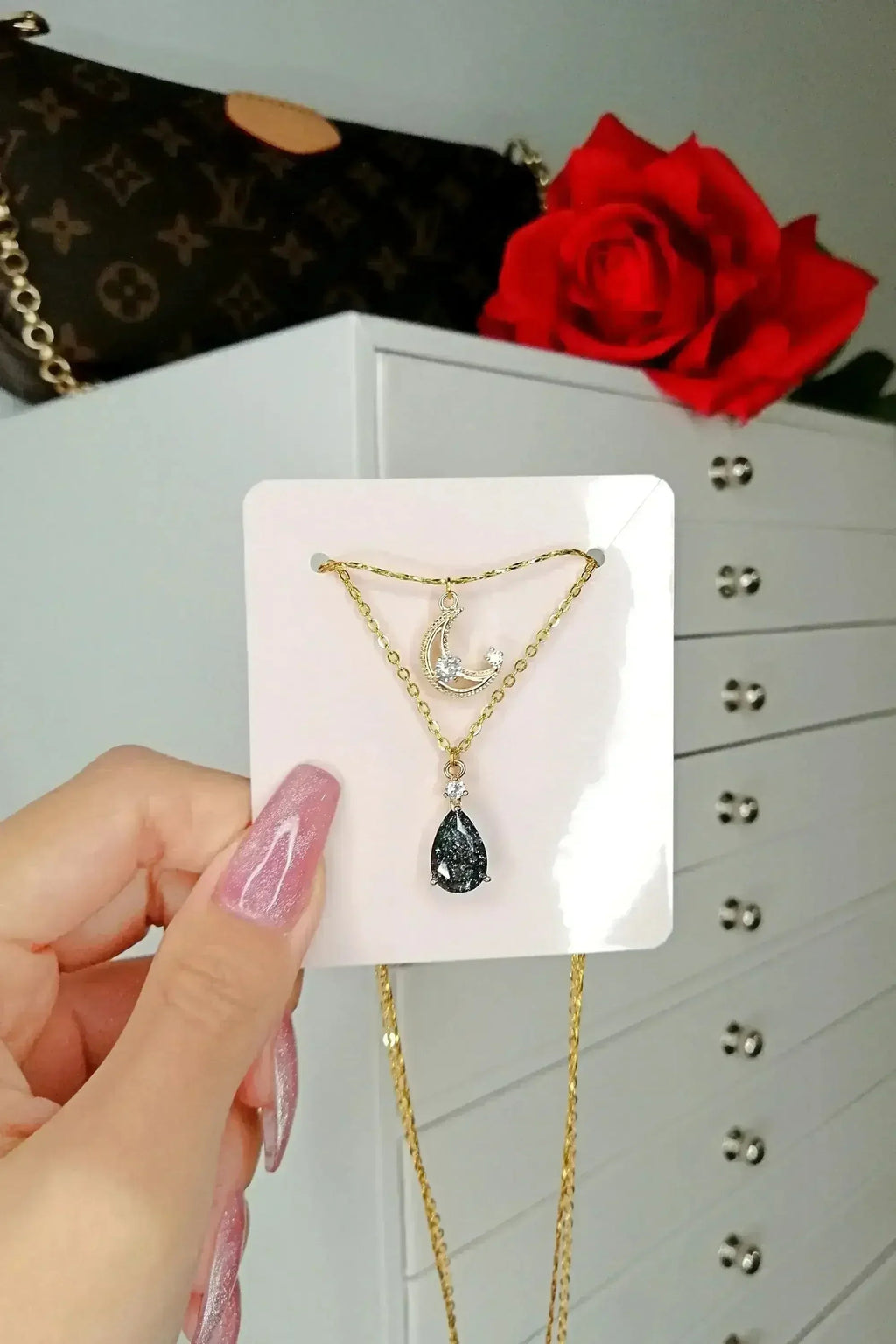 Celestial Moon Necklace - 18K Gold & CZ Charms | Femstylo