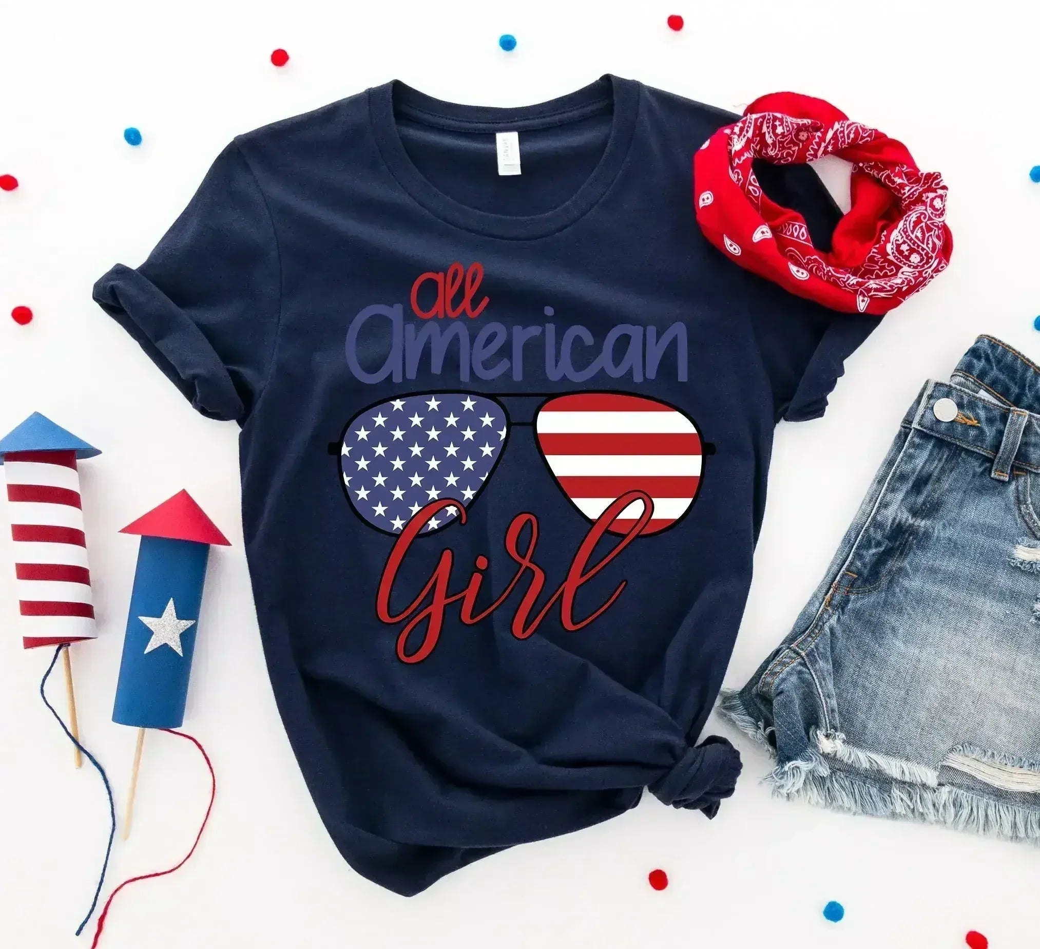 All American Sunglasses Printed Girl T-shirt | Bella Canvas