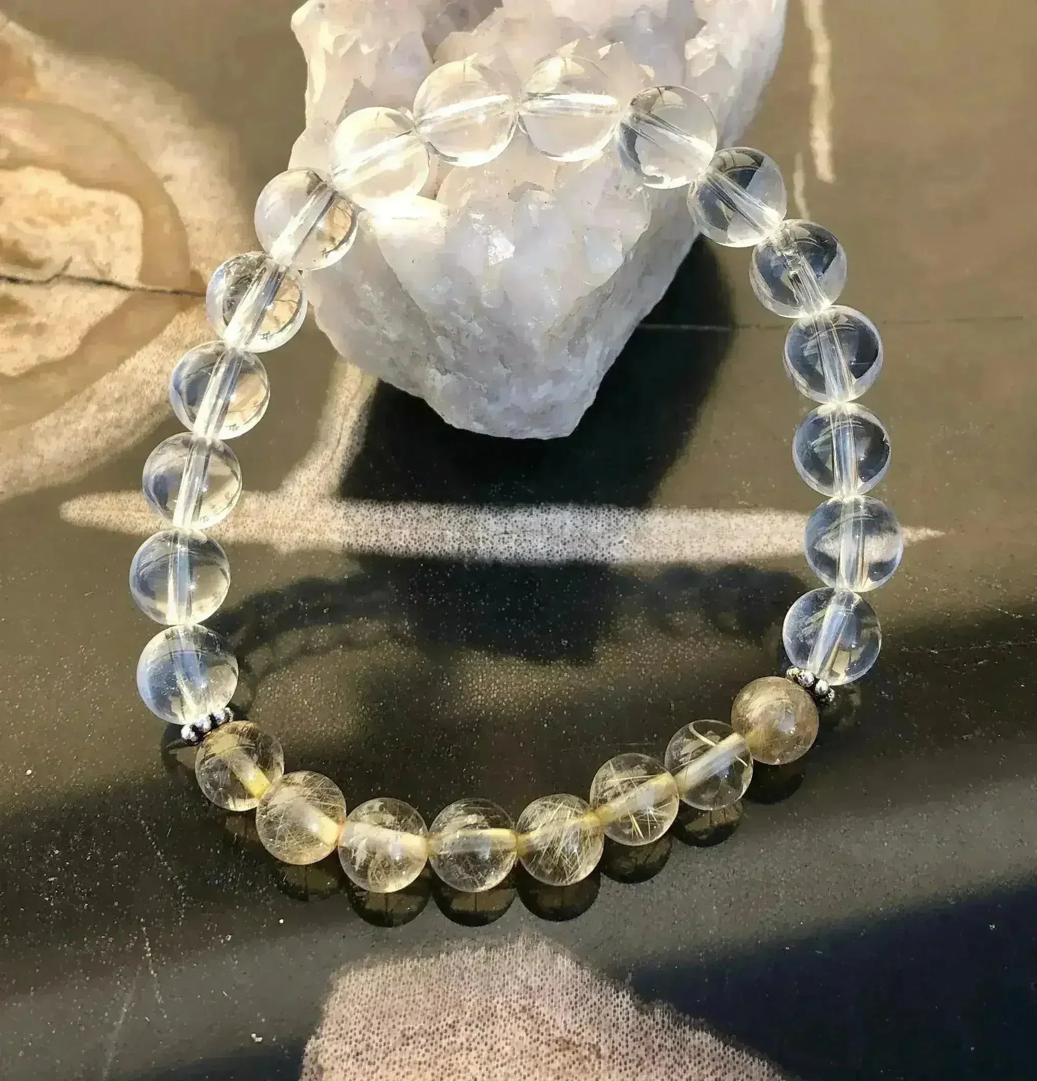 Rutilated Citrine & Quartz Bracelet – Chakra Healing Birthstone Jewelry