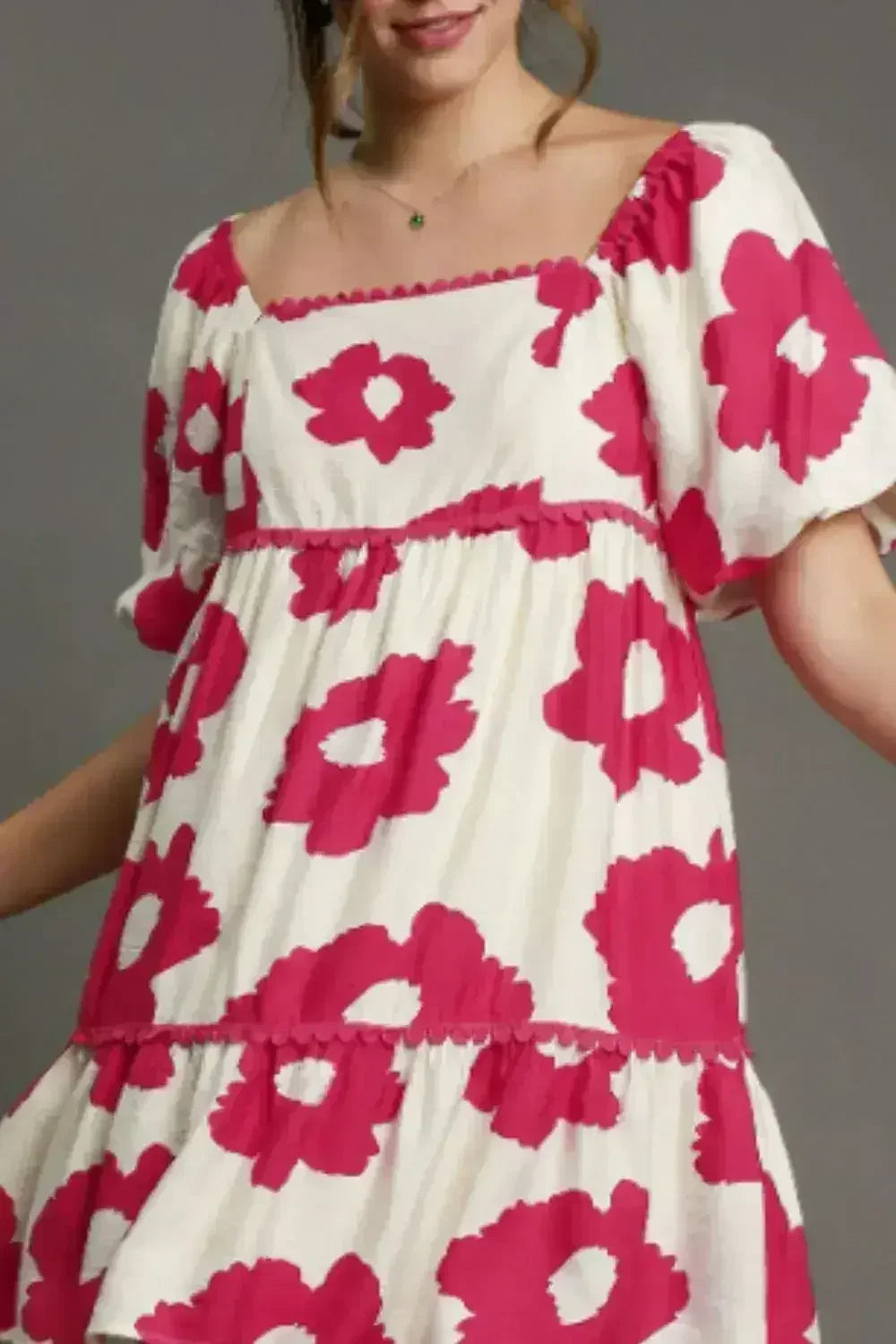 Umgee Floral Mini Dress - Plus Size Rayon Contrast Print